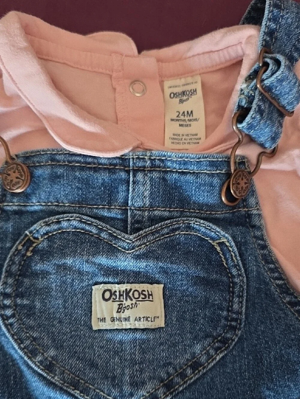 OshKosh B'gosh Pink Long Sleeve Tee with Denim Overalls